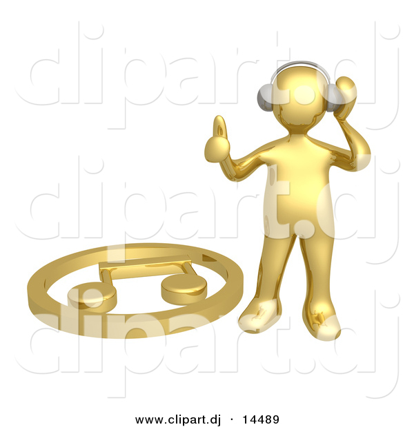 3d Vector Clipart of a Gold Guy Listening to Music