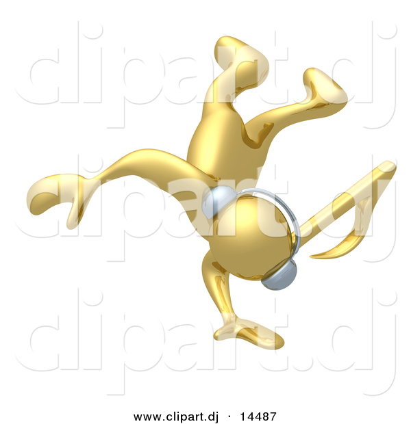 3d Vector Clipart of a Gold Guy Wearing Headphones While Dancing