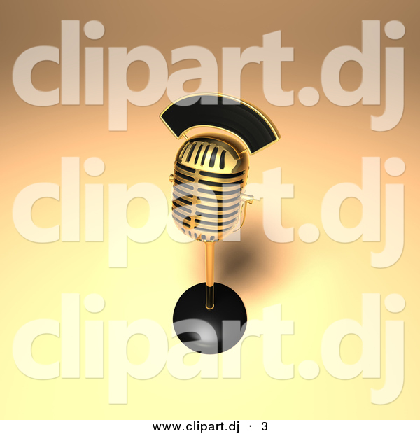 3d Vector Clipart of a Gold Retro Microphone on Golden Background