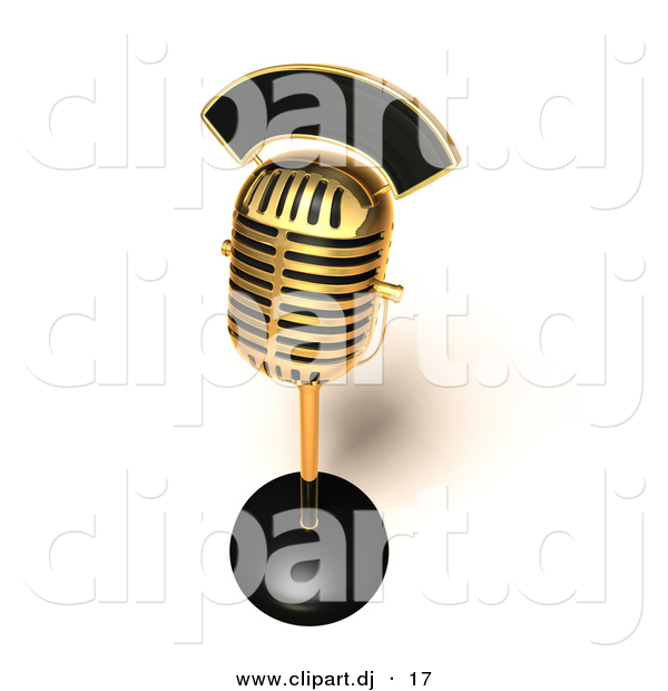3d Vector Clipart of a Gold Retro Microphone - Top Angle