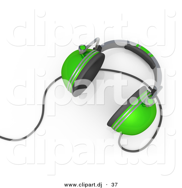 3d Vector Clipart of a Green Headphones with Wire