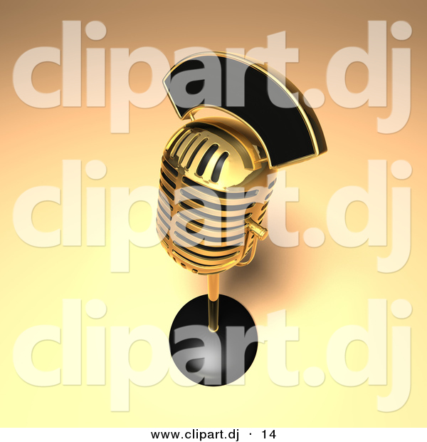 3d Vector Clipart of a Heavy Duty Golden Retro Microphone