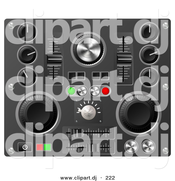 3d Vector Clipart of a Knobs, Switches, and Dials on a Soundboard