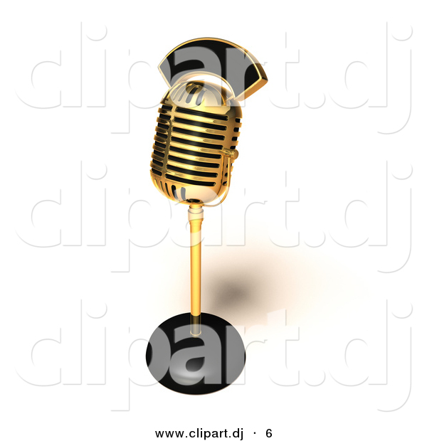 3d Vector Clipart of a Metal Golden Retro Microphone on Stand