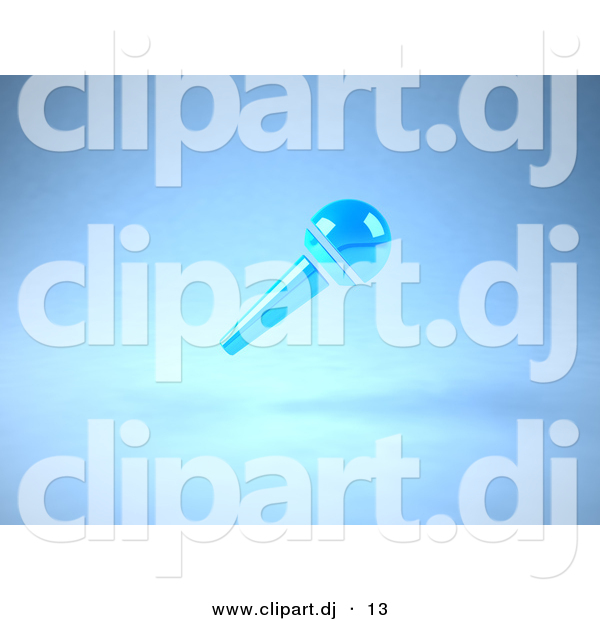 3d Vector Clipart of a Neon Blue Floating Microphone on a Handle - Angle View