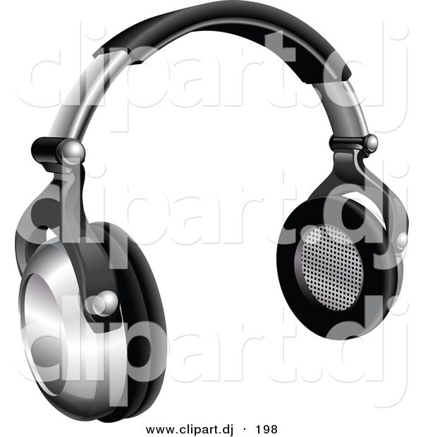 3d Vector Clipart of a Silver and Black Wireless Headphones