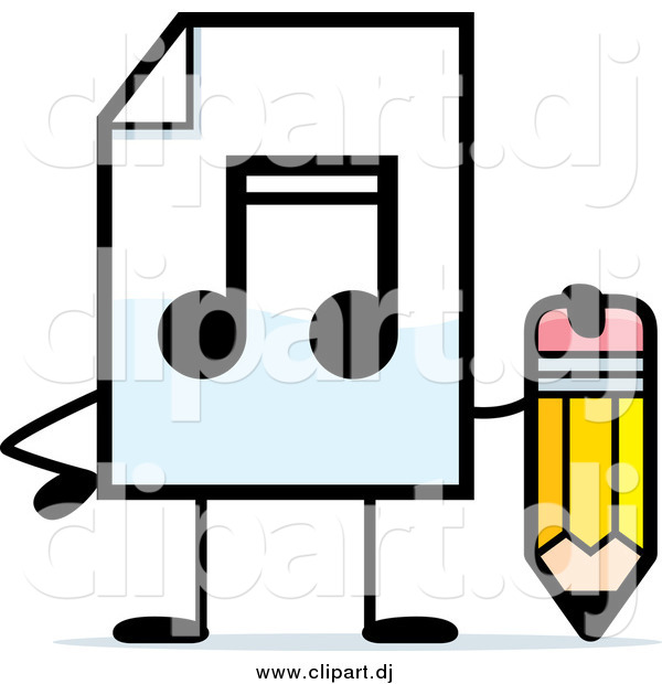 Cartoon Clipart of a MP3 Music Document Character Holding a Pencil
