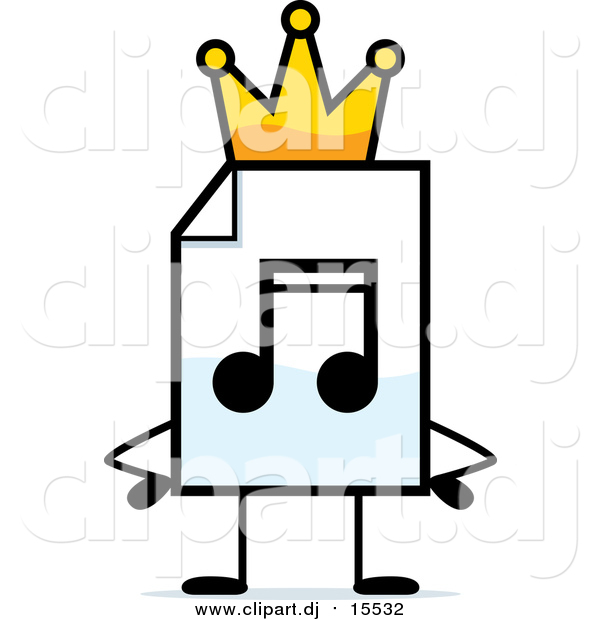Cartoon Clipart of a MP3 Music Document Mascot King with Hands on His Hips