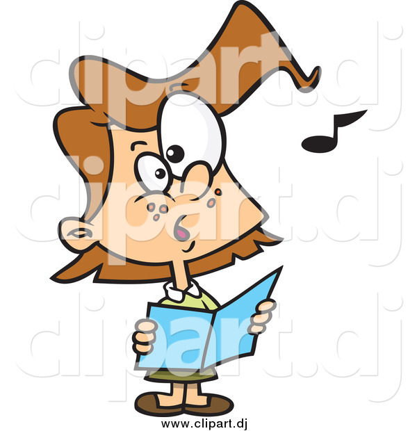 Cartoon Vector Clipart of a Brunette White Chorus Girl Singing