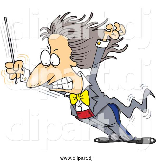 Cartoon Vector Clipart of a Cartoon Music Conductor Grimacing While Getting Blown over
