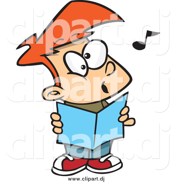 Cartoon Vector Clipart of a Cartoon Red Haired Choir Boy Singing