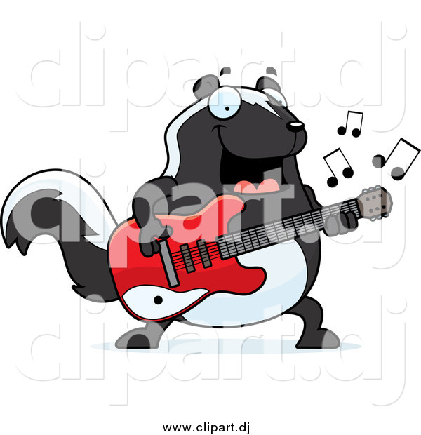 Cartoon Vector Clipart of a Chubby Musician Skunk Guitarist