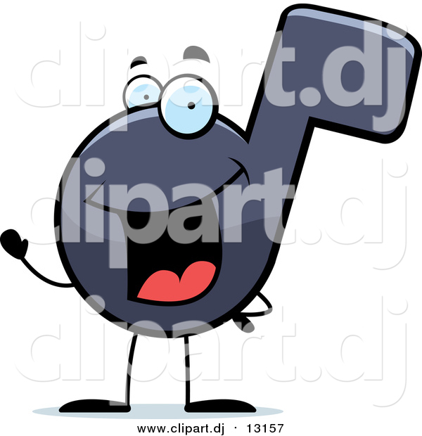 Cartoon Vector Clipart of a Happy Music Note Cartoon Character Waving