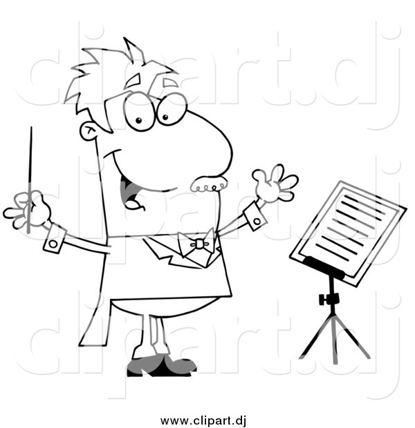 Cartoon Vector Clipart of a Lineart Music Conductor