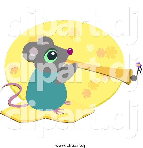 Cartoon Vector Clipart of a Mouse Playing a Horn