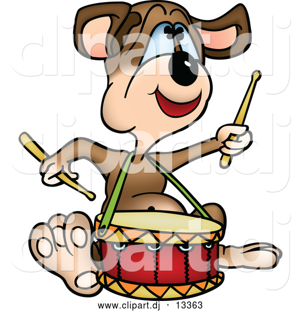 Cartoon Vector Clipart of a Music Dog Drumming
