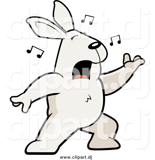 Cartoon Vector Clipart of a Singing White Rabbit