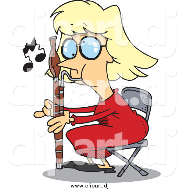 Cartoon Vector Clipart of a White Blond Female Bassoon Player