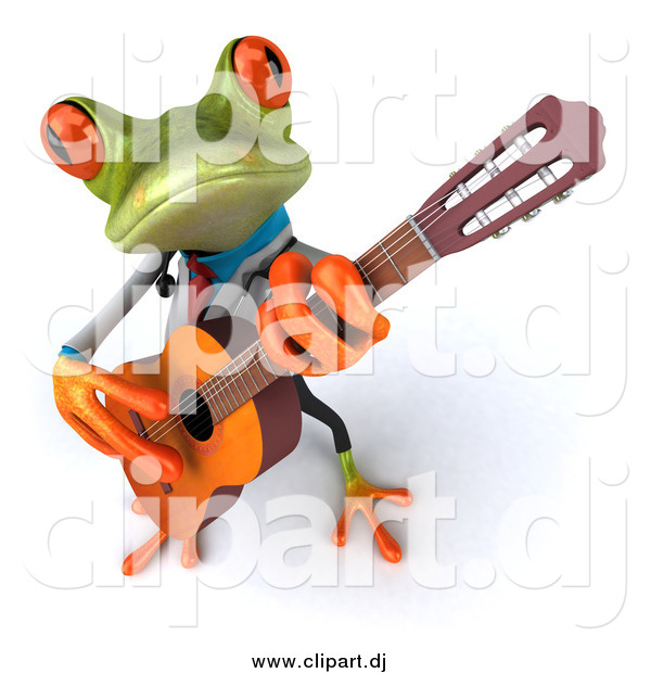 Clipart of a 3d Doctor Frog Playing a Guitar