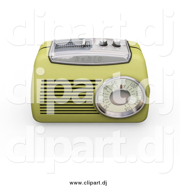 Clipart of a 3d Greenish Yellow Radio with a Station Tuner, on a White Background