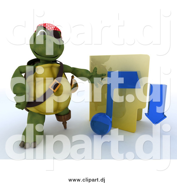 Clipart of a 3d Illegal Music Download Pirate Tortoise with a Folder