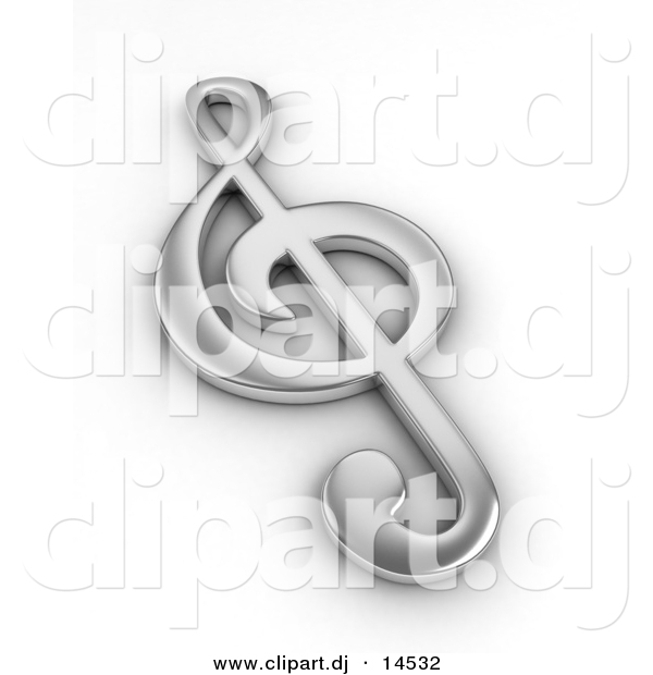 Clipart of a 3d Silver Clef Note