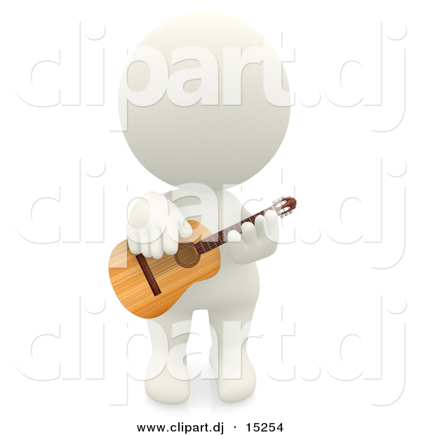 Clipart of a 3d White Man Playing His Acoustic Guitar