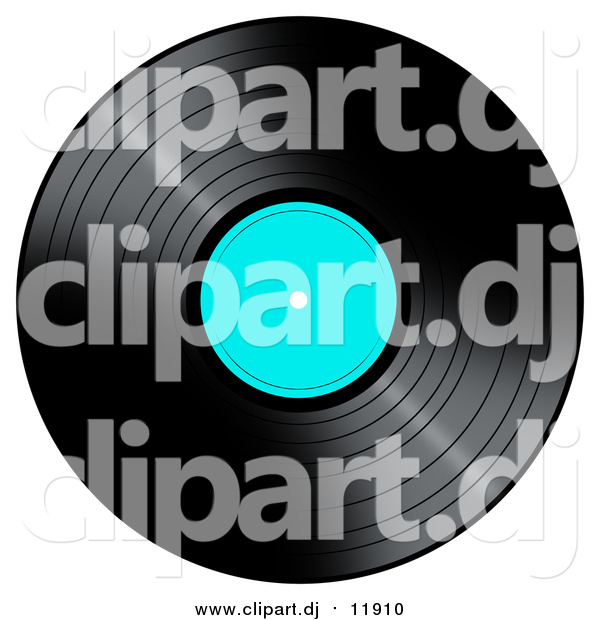 Clipart of a Black LP Vinyl Record with a Turquoise Label