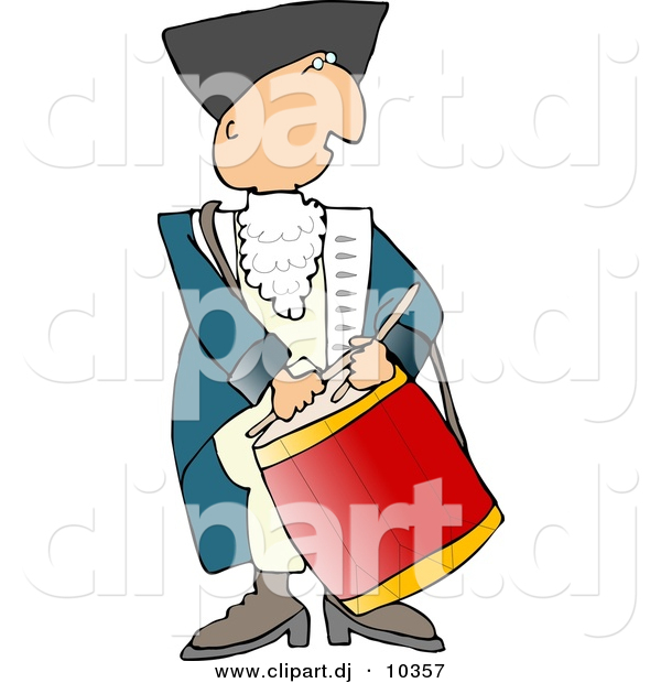 Clipart of a Cartoon American Revolutionary War Drummer Man