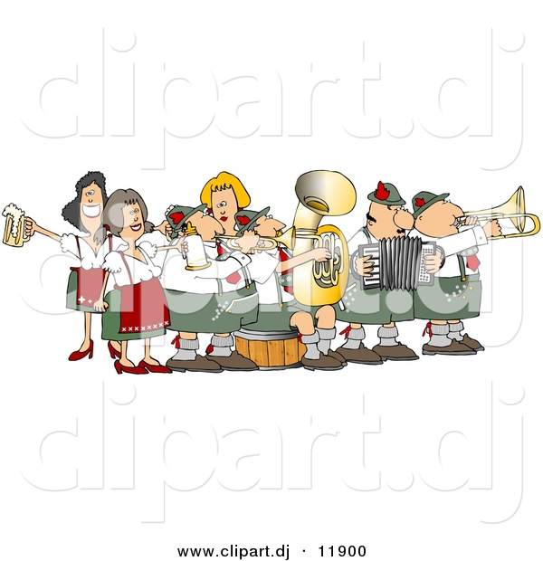 Clipart of a Cartoon Band Playing Festive Oktoberfest Music