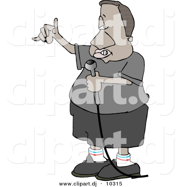 Clipart of a Cartoon Black Man Holding Microphone While Handgesturing Hang Loose