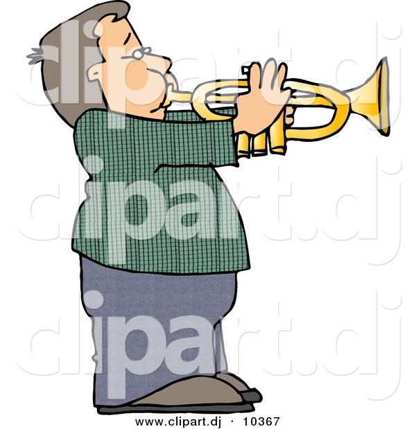 Clipart of a Cartoon Boy Playing Trumpet