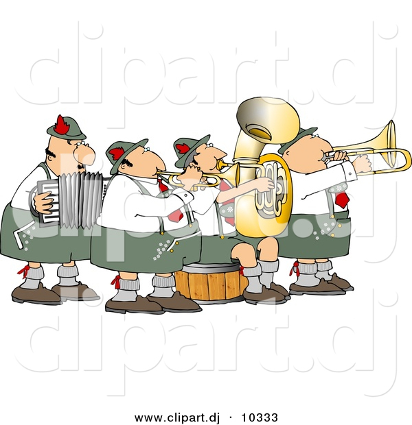 Clipart of a Cartoon German Band Playing Music
