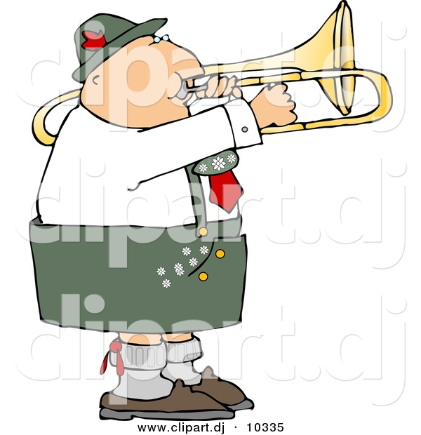 Clipart of a Cartoon German Trombone Player