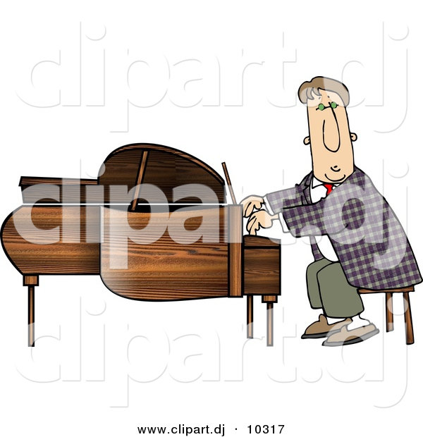 Clipart of a Cartoon Man Playing Grand Piano