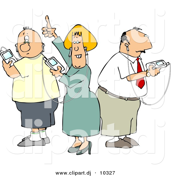 Clipart of a Cartoon People Listening to Portable Music Players