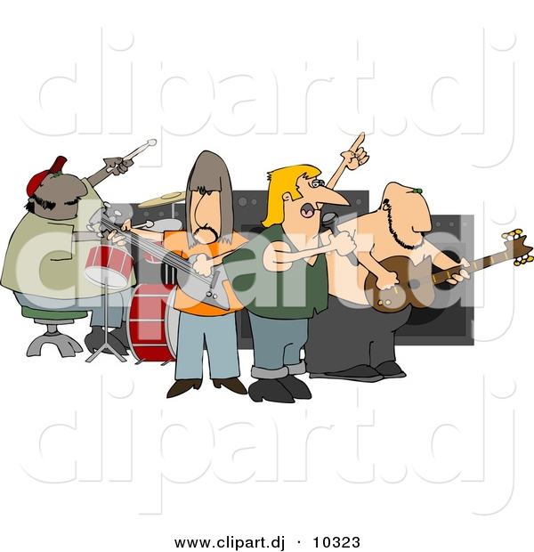 Clipart of a Cartoon Rock Band Playing