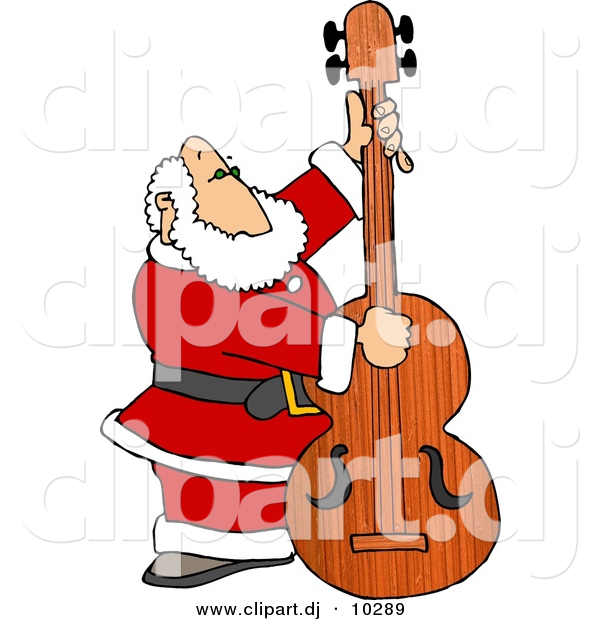 Clipart of a Cartoon Santa Claus Playing Double Bass