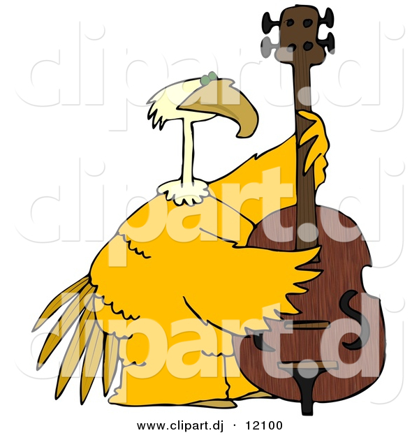 Clipart of a Cartoon Yellow Bird Playing a Bass