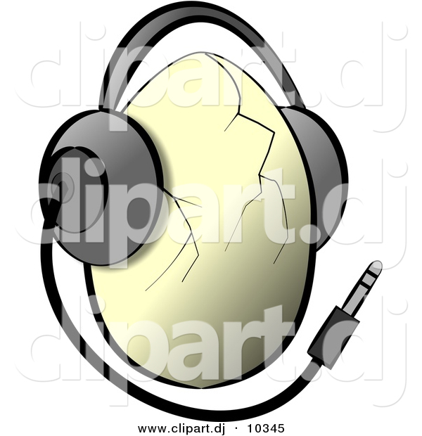 Clipart of a Catoon Egg Wearing Music Headphones with Wire