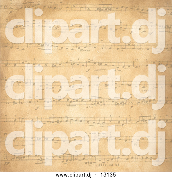 Clipart of a Distressed Background of Music Notes on Tan