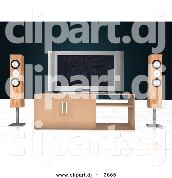 Clipart of a Home Theatre Setup with Widescreen Tv