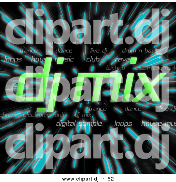 Clipart of a Neon Green DJ Mix over Zooming Blue Lines in Hyperspace