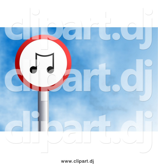 Clipart of a Round Music Note Sign Against a Blue Sky with Clouds