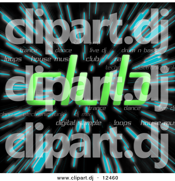 Clipart of Green Club Text over Zooming Blue Lines in Hyperspace Background