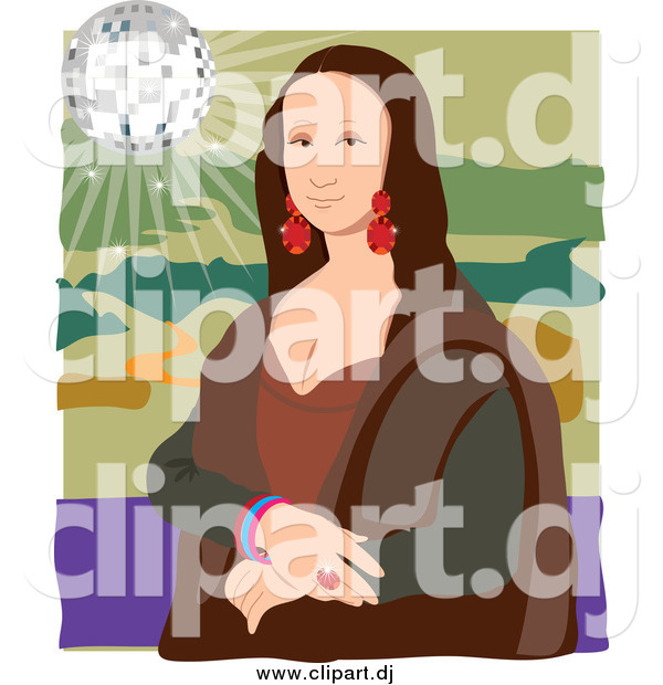 Clipart of Mona Lisa with a Disco Ball