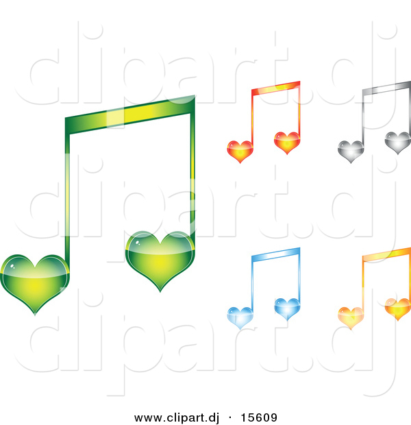 Vector Clipart of 5 Unique Love Heart Music Notes - Digital Collage