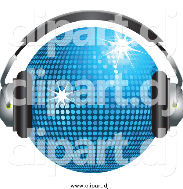 Vector Clipart of a 3d Blue Disco Ball with Headphones