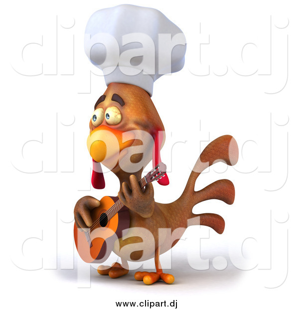 Vector Clipart of a 3d Brown Rooster Chef Guitarist