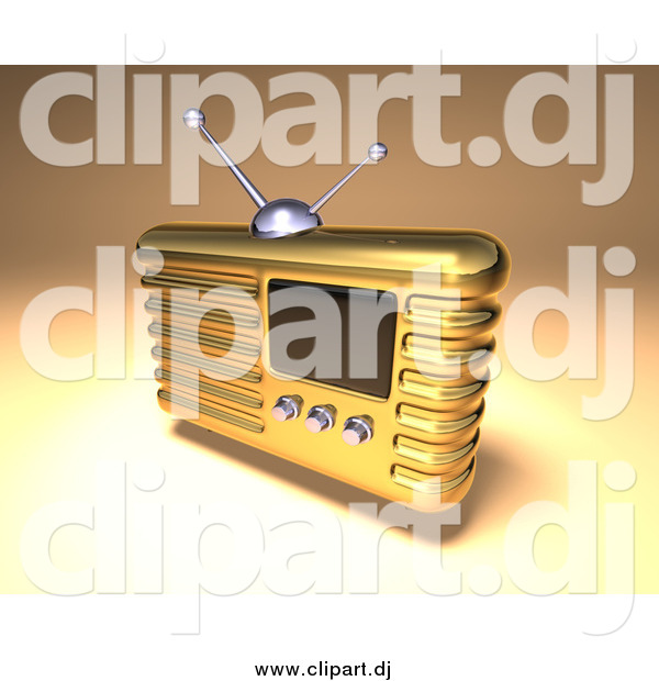 Vector Clipart of a 3d Gold Retro Metal Radio over Shading
